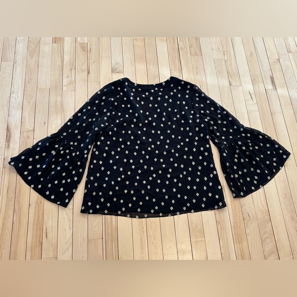 Lilly Pulitzer Amory Top Silk Onyx Black and Gold Bell Sleeves Large - Picture 7 of 8